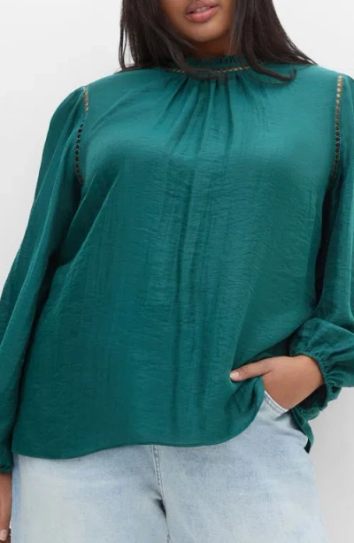 City Chic Lorelai Open Stitch Satin Top In Green