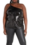 City Chic Lottie Sequin One-shoulder Top In Brown