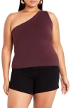City Chic Louisa One-shoulder Knit Tank In Burgundy