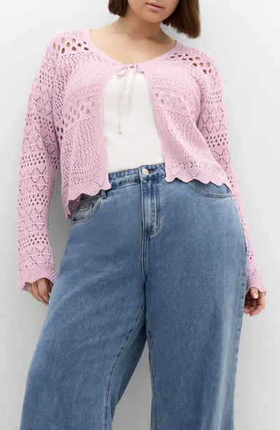 City Chic Love Open Stitch Cardigan In Pink