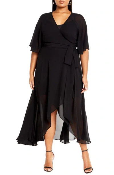 City Chic Lover's Lane Wrap Dress In Black