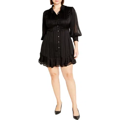 City Chic Lover Stripe Dress In Black