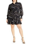 CITY CHIC CITY CHIC LOVER STRIPE SEMISHEER LONG SLEEVE FLOUNCE HEM SHIRTDRESS