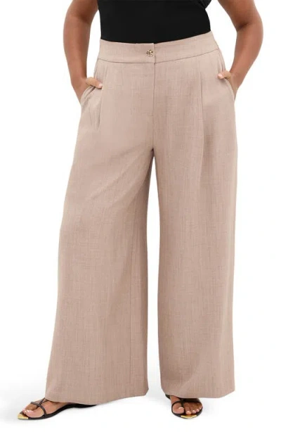 City Chic Luci Pleated Wide Leg Pants In Brown