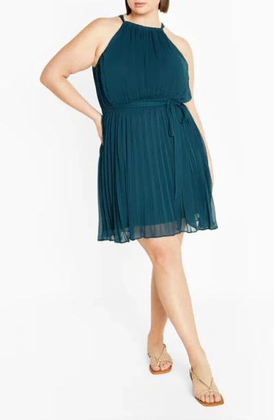 City Chic Luna Pleated Dress In Green