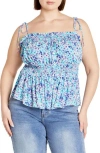 City Chic Lyla Floral Tie Strap Peplum Tank In Blue