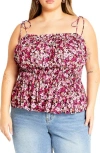 City Chic Lyla Floral Tie Strap Peplum Tank In Multi