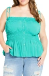 City Chic Lyla Tie Strap Peplum Tank In Green