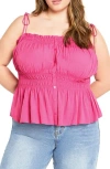 City Chic Lyla Tie Strap Peplum Tank In Pink