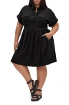 City Chic Lyra Tiered Shirtdress In Black