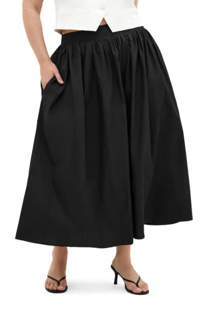 City Chic Maci Cotton Midi Skirt In Black