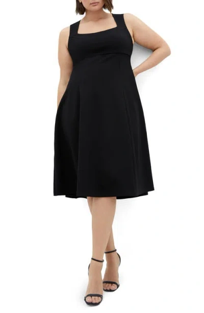 City Chic Maci Stretch Ponte Fit & Flare Midi Dress In Black