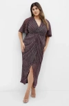 City Chic Macy Metallic Flutter Sleeve Maxi Dress In Purple