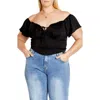 City Chic Mae Ruffle Off The Shoulder Crop Top In Black