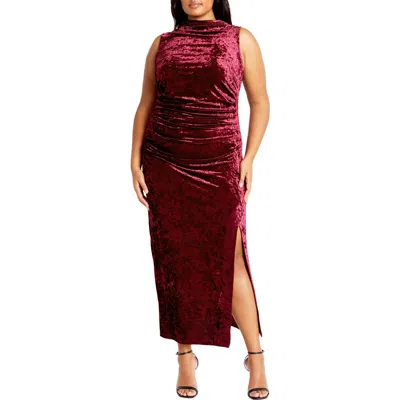 City Chic Mae Sleeveless Crushed Velvet Dress In Ruby