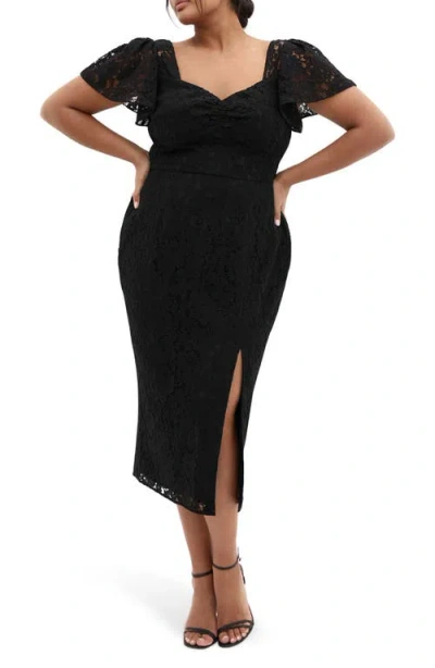 City Chic Maisie Flutter Sleeve Lace Dress