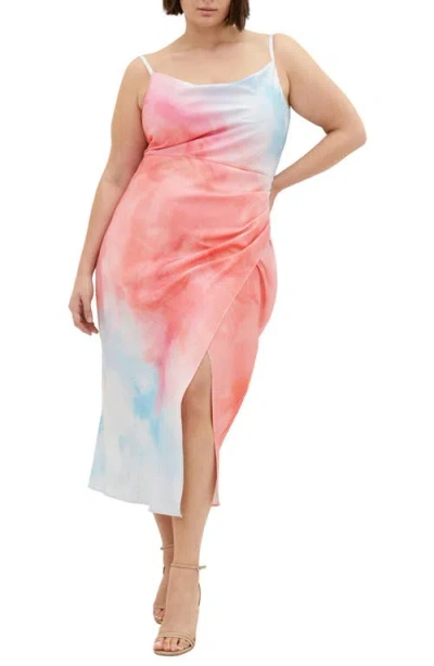 City Chic Mali Print Satin Cocktail Dress In Pink