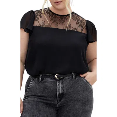 City Chic Malia Embroidered Lace Top In Black