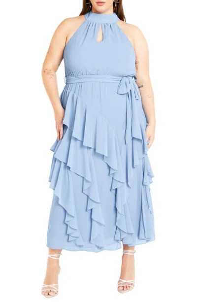 City Chic Mandy Ruffle Sleeveless Dress In Baby Blue
