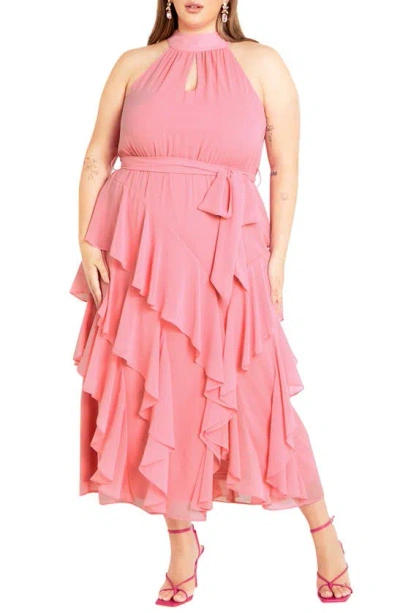 City Chic Mandy Ruffle Sleeveless Dress In Baby Pink