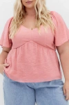 City Chic Marci Flutter Sleeve Top In Pink