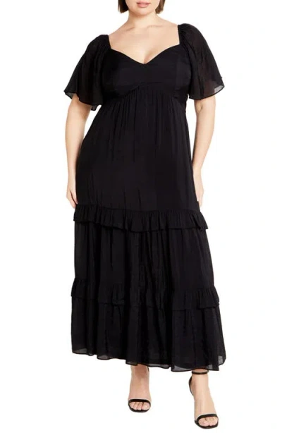 City Chic Marci Ruffle Tiered Maxi Dress In Black