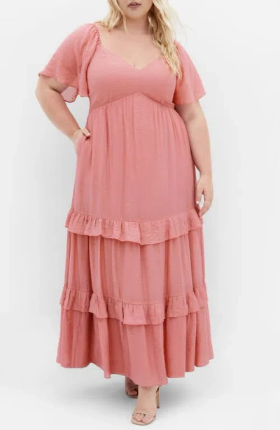 City Chic Marci Ruffle Tiered Maxi Dress In Deep Rose