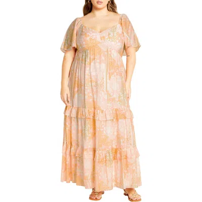 City Chic Marci Tiered Print Maxi Dress In Sunkissed