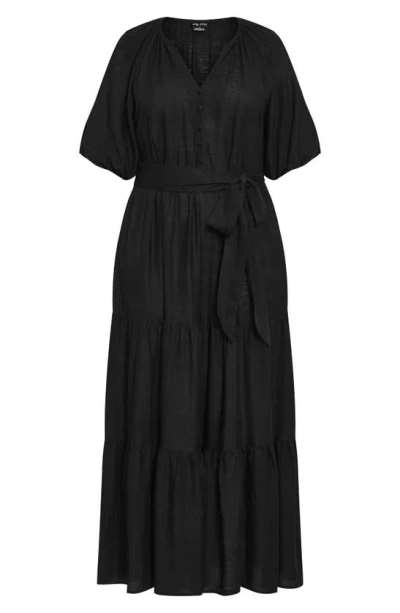 City Chic Marcia Tiered Maxi Dress In Black