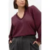 City Chic Marena Ruffle Top In Burgundy