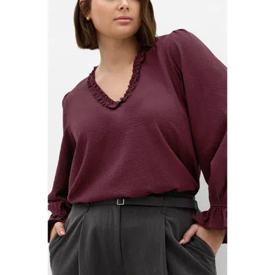 City Chic Marena Ruffle Top In Burgundy