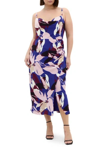 City Chic Mariana Printed Cowl Neck Midi Dress In Blue