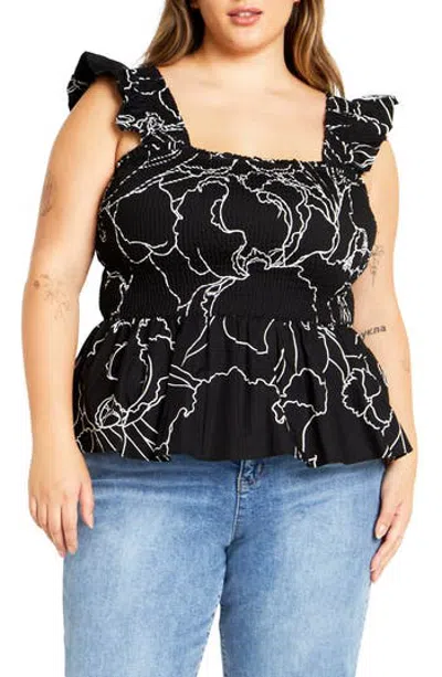 City Chic Marli Flutter Sleeve Smocked Top In Black