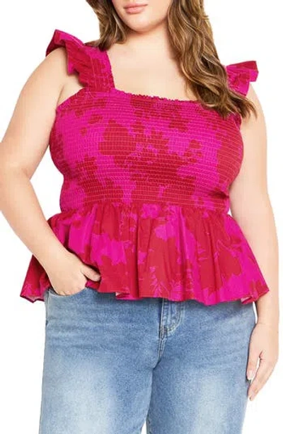 City Chic Marli Flutter Sleeve Smocked Top In Red