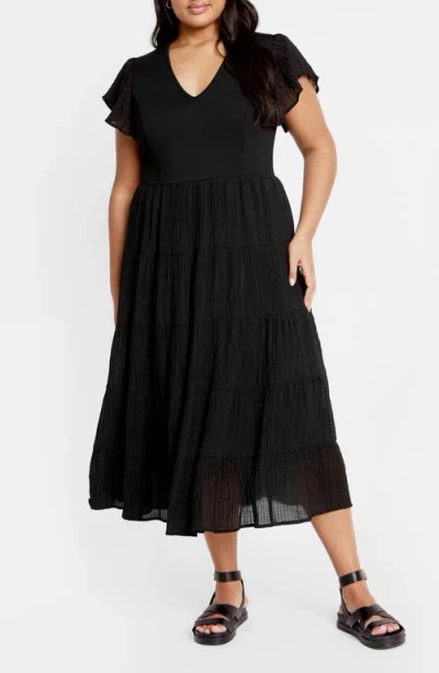 City Chic Marli Mixed Media Midi Dress In Black