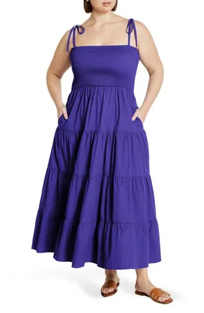 City Chic Marli Tie Strap Tiered Cotton Maxi Dress In Blue