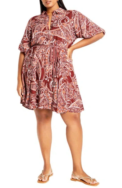 City Chic Marlie Belted A-line Shirtdress In Paisley Charm