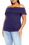 City Chic Marseille Off The Shoulder Stretch Top In Navy