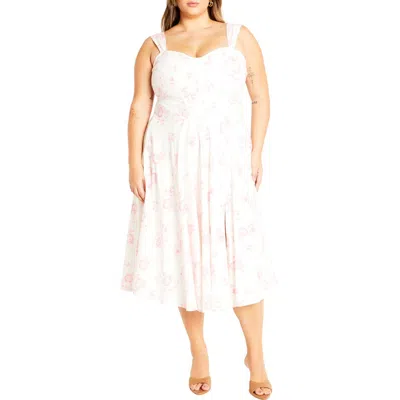 City Chic Marylou Print Sleeveless Midi Dress In Etched Rose