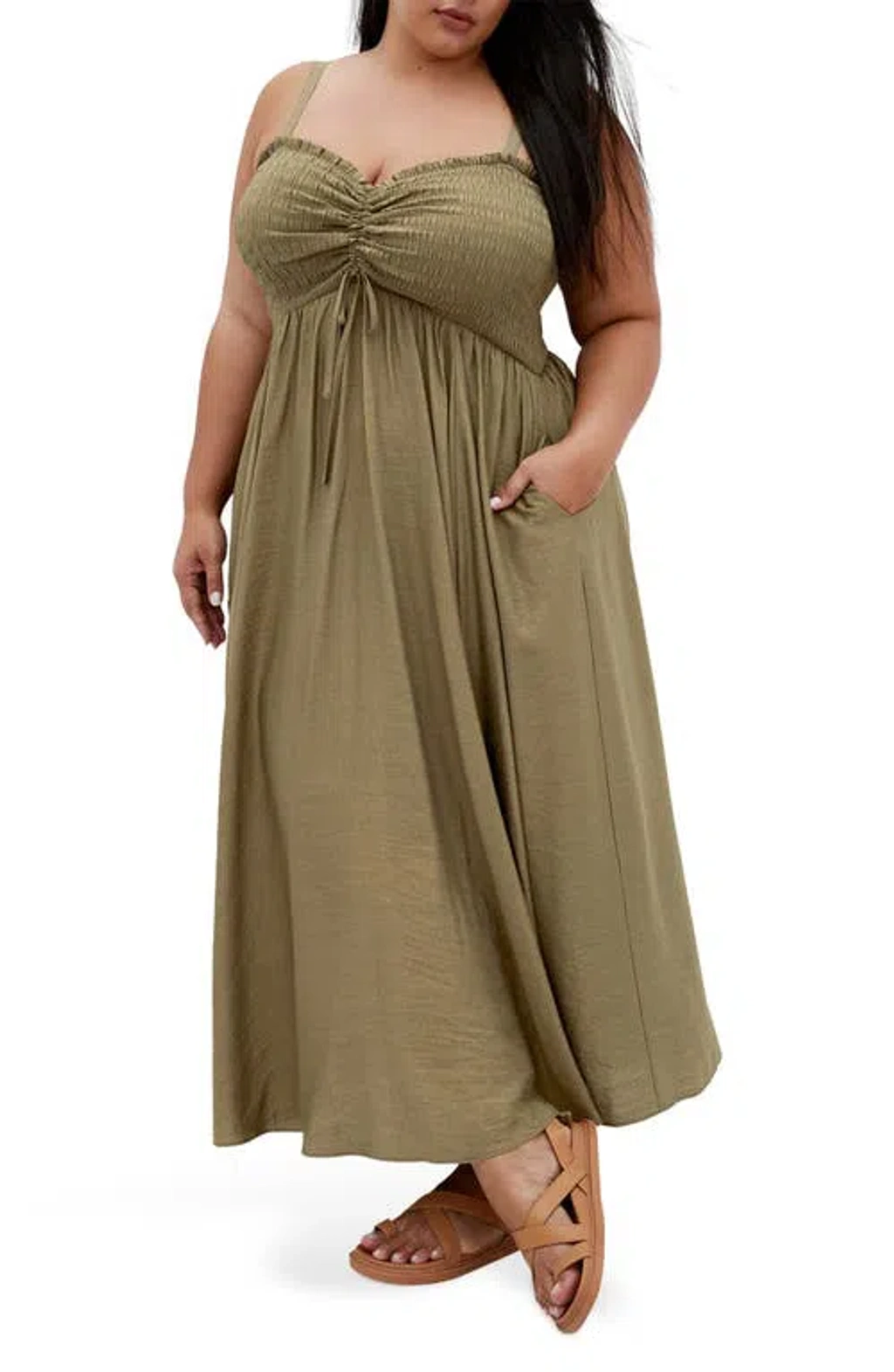 City Chic Maui Maxi Dress In Khaki | ModeSens