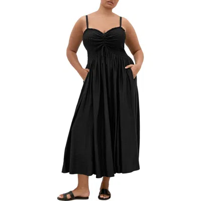 City Chic Maui Smocked Maxi Sundress In Black