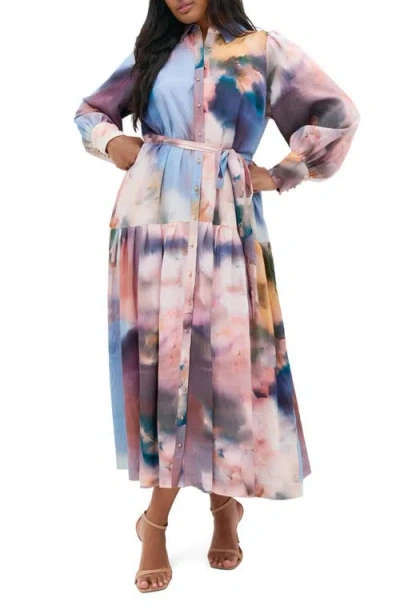 City Chic Maxi Floral Satin Maxi Shirtdress In Multi