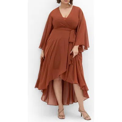 City Chic Maxi Long Sleeve High/low Dress In Ginger