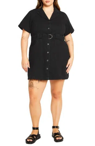 City Chic Melina Belted Denim Minidress In Black