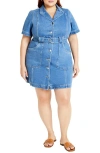City Chic Melina Belted Denim Minidress In Mid Wash