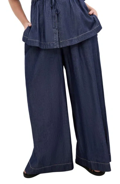 City Chic Mikayla Wide Leg Drawstring Denim Pants In Blue