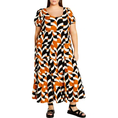 City Chic Mila Print Maxi Dress In Black