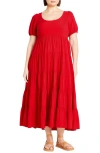 City Chic Mila Tiered Maxi Dress In Crimson