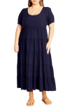 City Chic Mila Tiered Maxi Dress In Navy