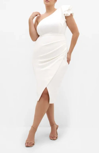 City Chic Milani One-shoulder Cocktail Dress In White